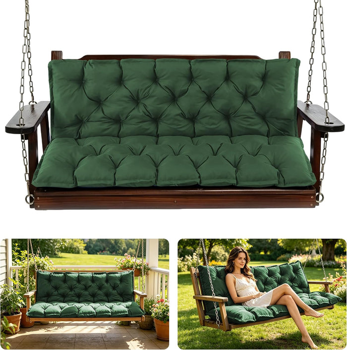 Porch Swing Cushions, 60x40 Inch Swing Cushions for Outdoor Furniture, Waterproof 3 Seater Patio Seat Cushion with Backrest, Replacement Bench Cushion for Glider, Settee, Forest Green