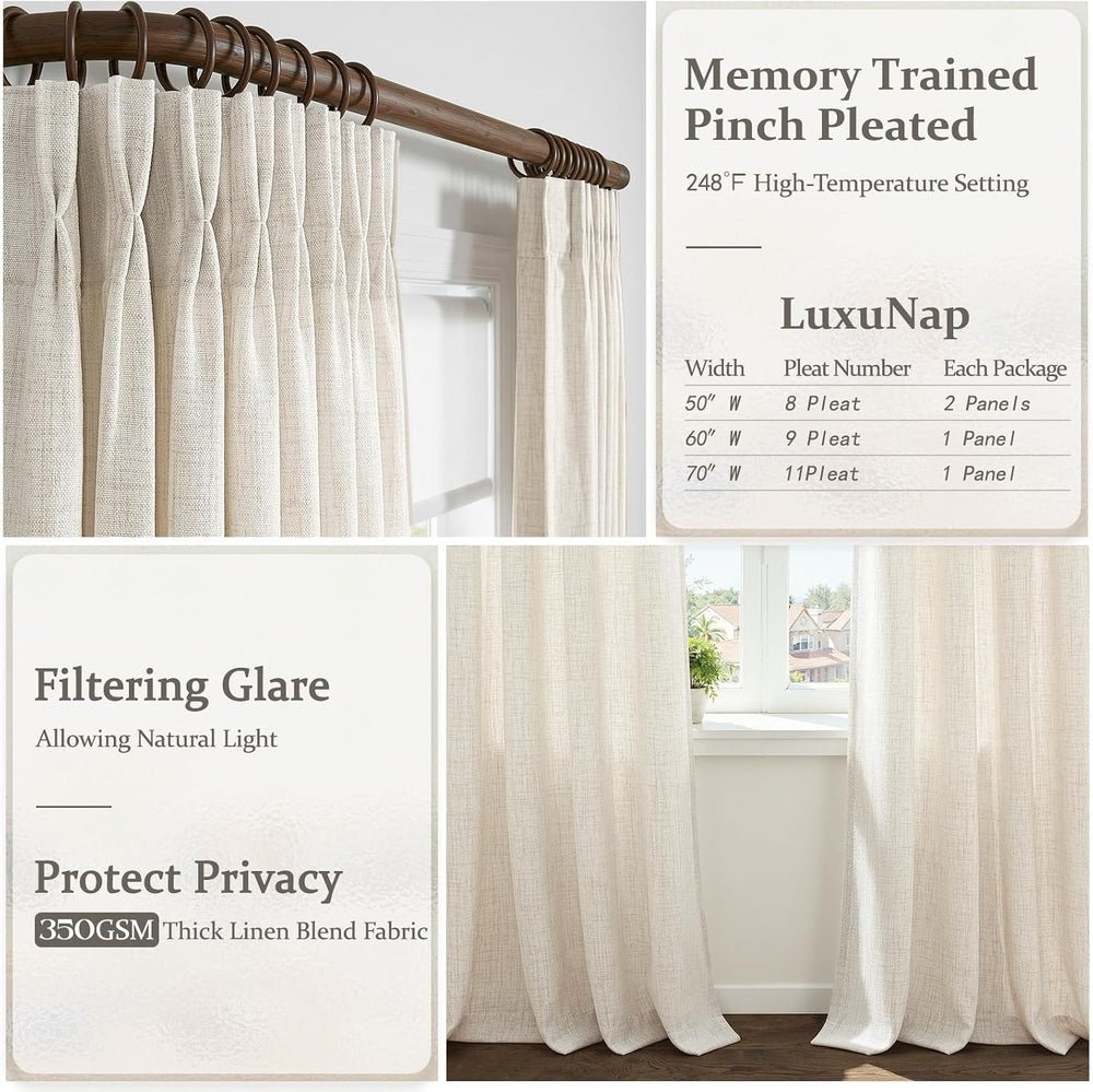 Birch Thick Linen 50 Inch Wide Viral Curtains 90 Inches Long for Sliding Glas...