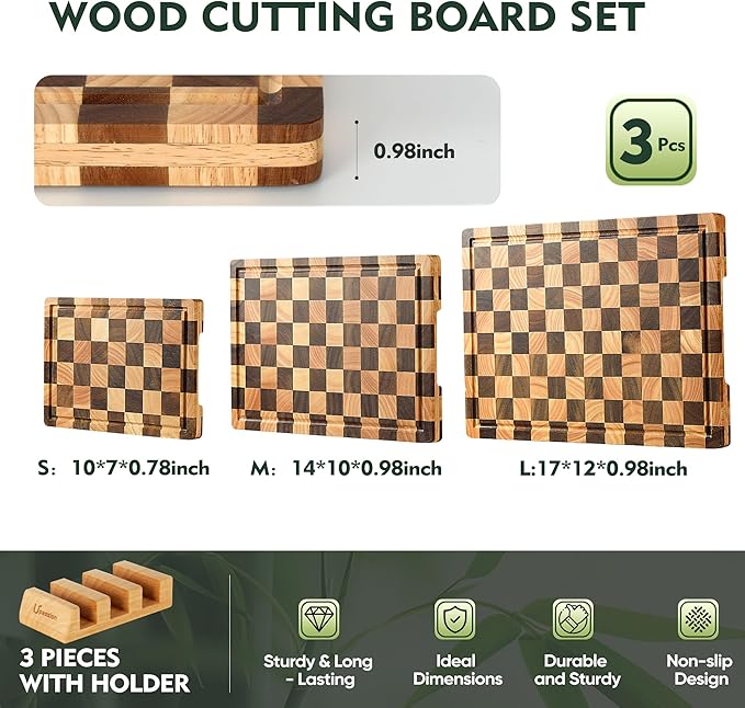 3 Pack Checkered Wood Cutting Board Set Cutting Boards - Image 5