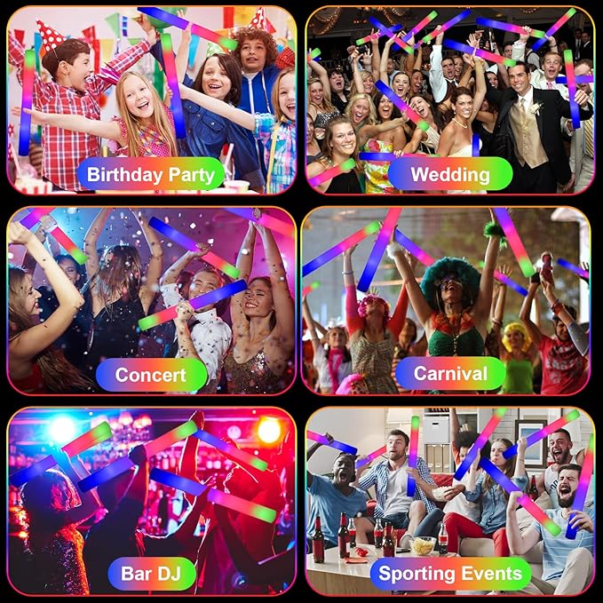 EXCECAR 70PCS Foam Glow Sticks, LED Light Up Foam Sticks with 3 Modes Flashin...