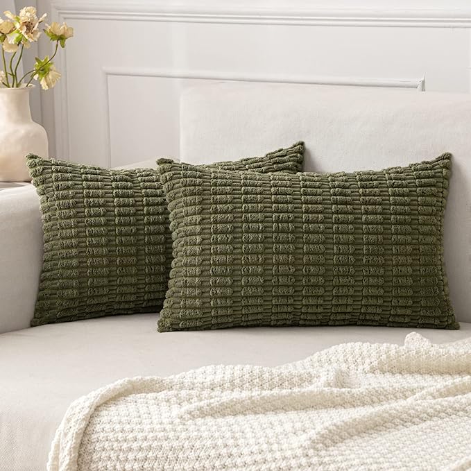 MIULEE Pack of 2 Spring Corduroy Decorative Lumbar Throw Pillow Covers 20x12 by MIULEE