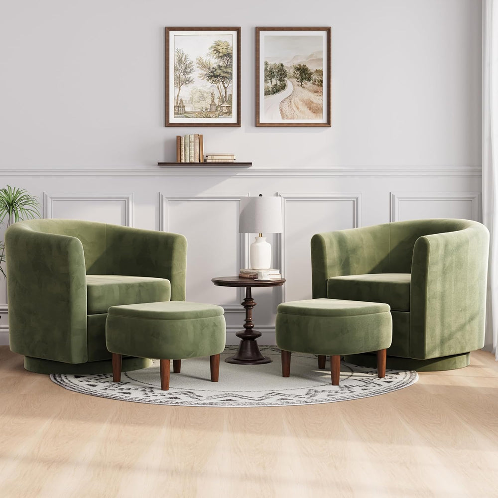 360° Swivel Accent Chair with Storage Ottoman Set of 2