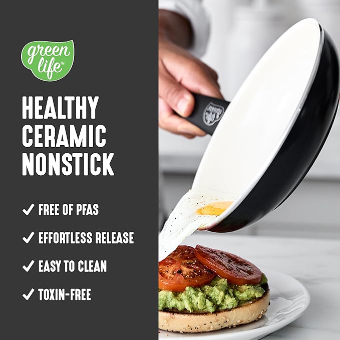 GreenLife 8 Piece Nonstick Cookware Set, Non-Toxic PFAS-Free Ceramic Pots & Pans - Image 2