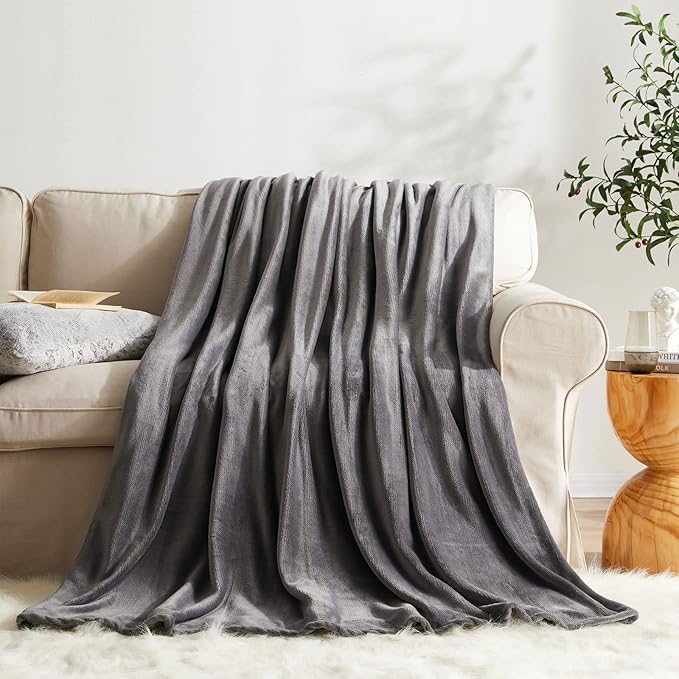 KMUSET Fleece Blanket Throw Size Dark Grey Lightweight Super Soft Cozy Fuzzy - Image 2