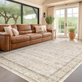 Beige Floral Washabel Area Rug for Living Room by HazoHaus