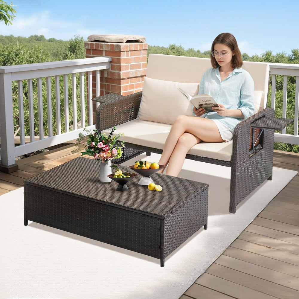 VINGLI Patio Daybed, Wicker Outdoor Daybed with Storage Ottoman & 5-Level...