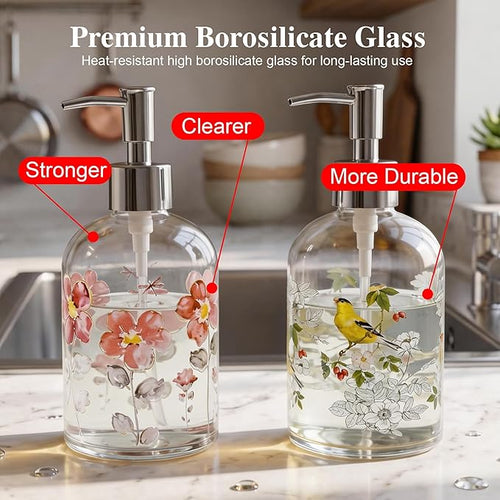 17oz Glass Soap Dispenser with Plastic Pump, 2 Pack Refillable Kitchen Soap - Image 2