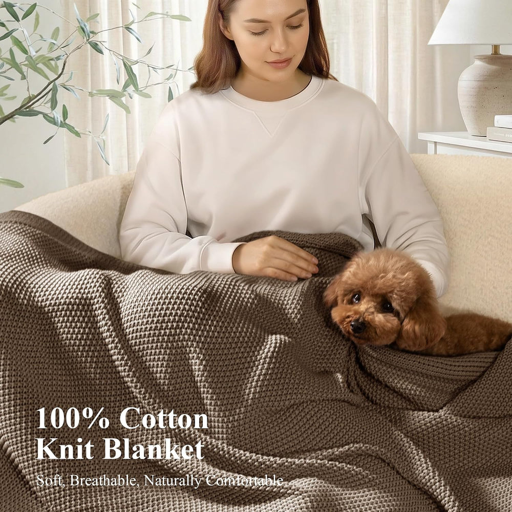 100% Cotton Cable Knit Throw Blanket, Lightweight Soft Knit Blanket for Sofa ...