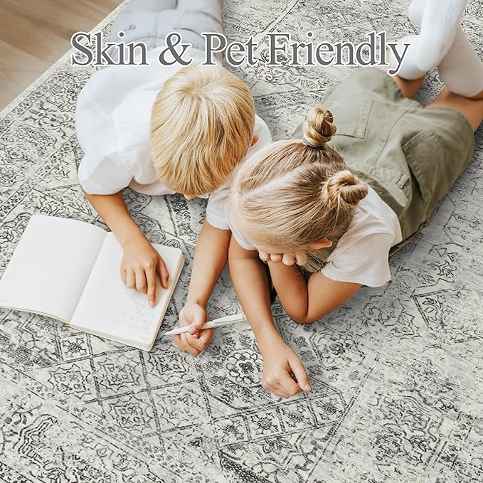 Soalmost 6x9 Area Rug for Living Room Floral Washable Non-Slip Gray Rugs for - Image 6