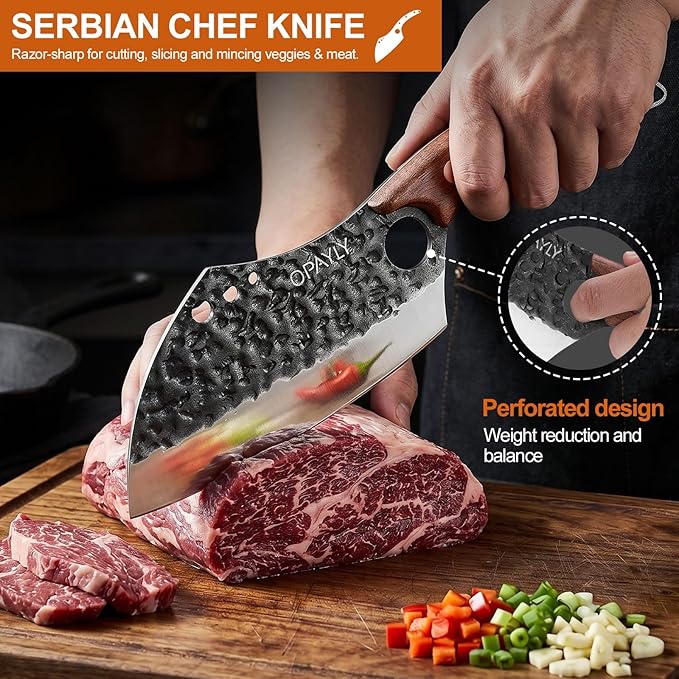 3PCS Hand Forged Butcher Knife Set Meat Cleavers, Serbian Chef Knife Viking - Image 3