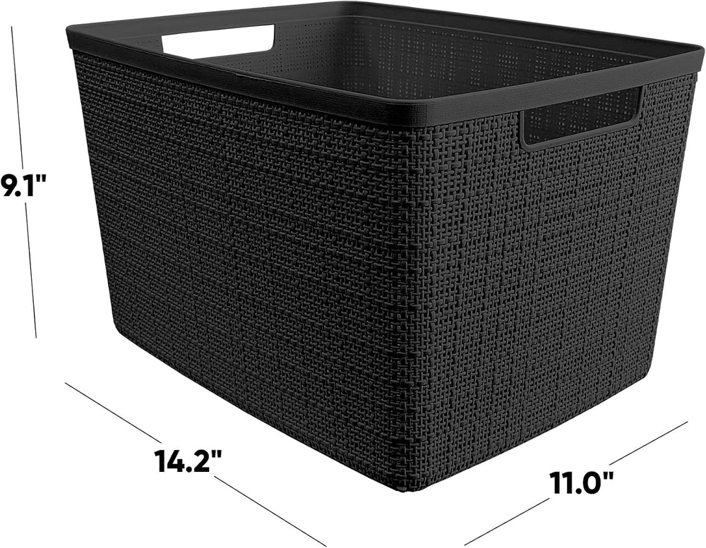 Curver Set of 4 Large 20L Jute Decorative Plastic Organization and Storage Ba...