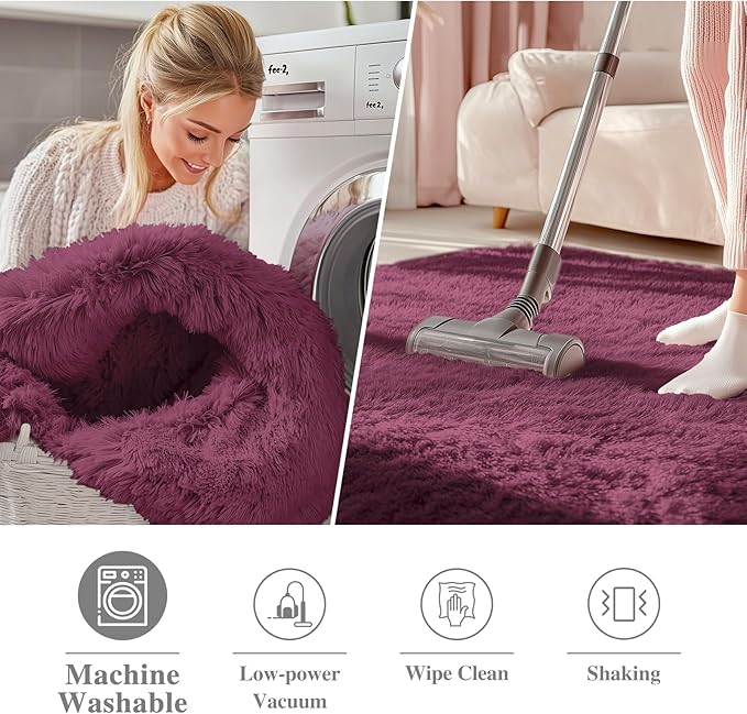 OLANLY Burgundy Round Rugs for Bedroom - Image 3