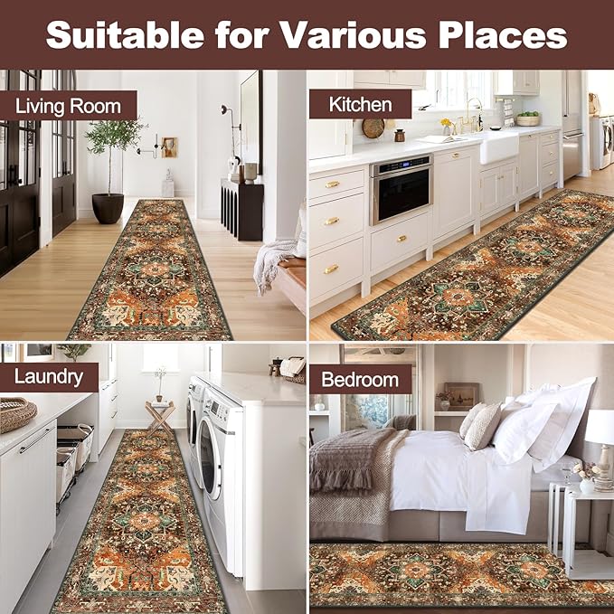 Yamaziot Washable Runner Rug, 3x10 Non-Slip Boho Vintage Hallway Rug - Image 6