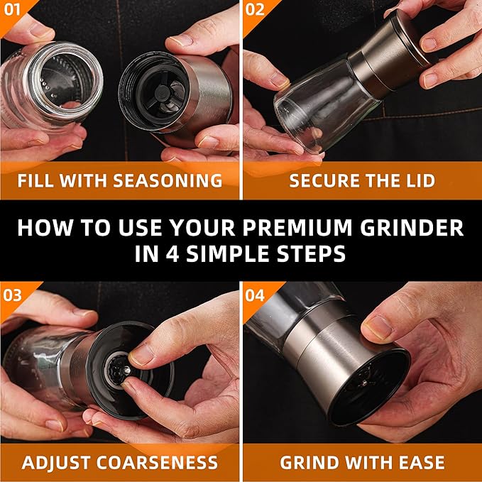 DAVIMADE Metal Bronze Salt and Pepper Grinder Set of 2，Manual Refillable - Image 5