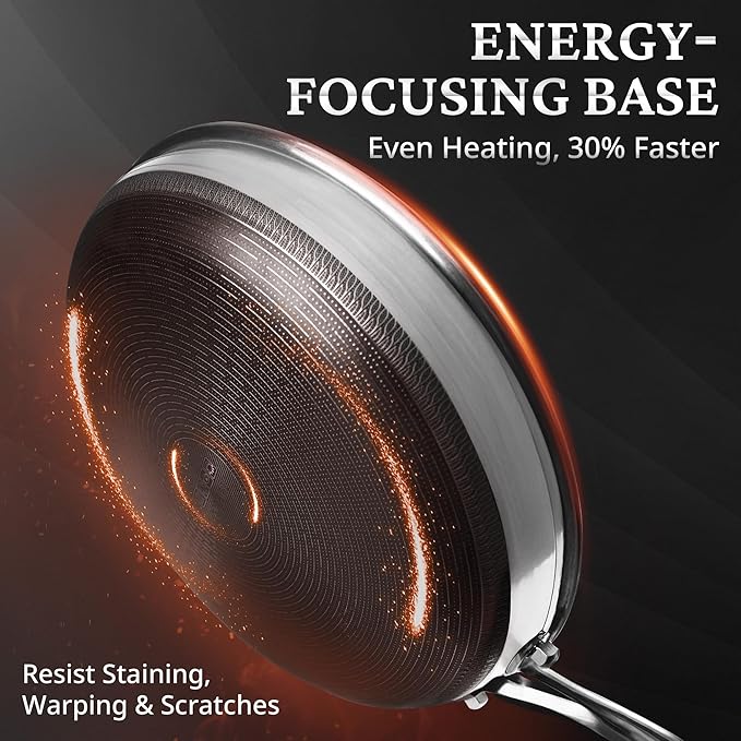KOKHUB 12" Titanium Ceramic Nonstick Frying Pan, Non-Toxic Tri-Ply Stainless - Image 4