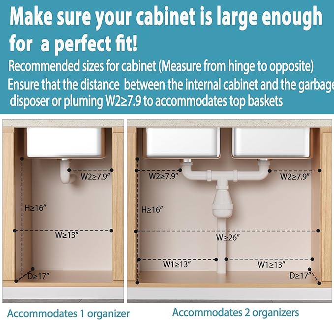 Liuoud Under Sink Organizer 2 Pack, 2 Tier Slide Out Large Capacity Height - Image 7