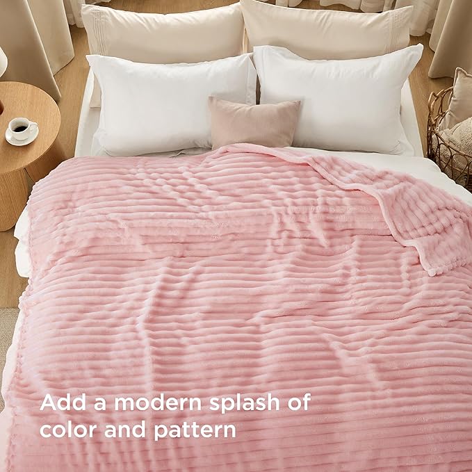 Bedsure GentleSoft Coral Pink Fleece Queen Blanket - Image 3