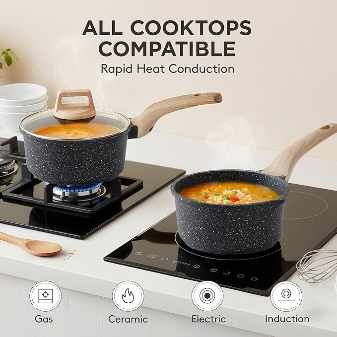 Sauce Pan Set with Lids, Nonstick Small Cooking Pots 1.5Qt&3Qt, Lightweight Non - Image 3