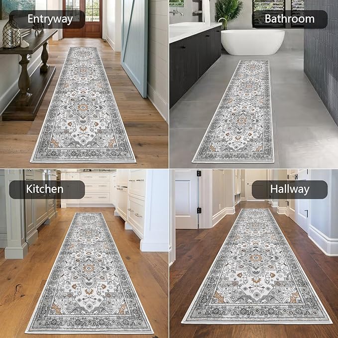 HEBE Hallway Runner Rug 2'x8' Washable Vintage Distressed Area Rugs Non Slip - Image 5