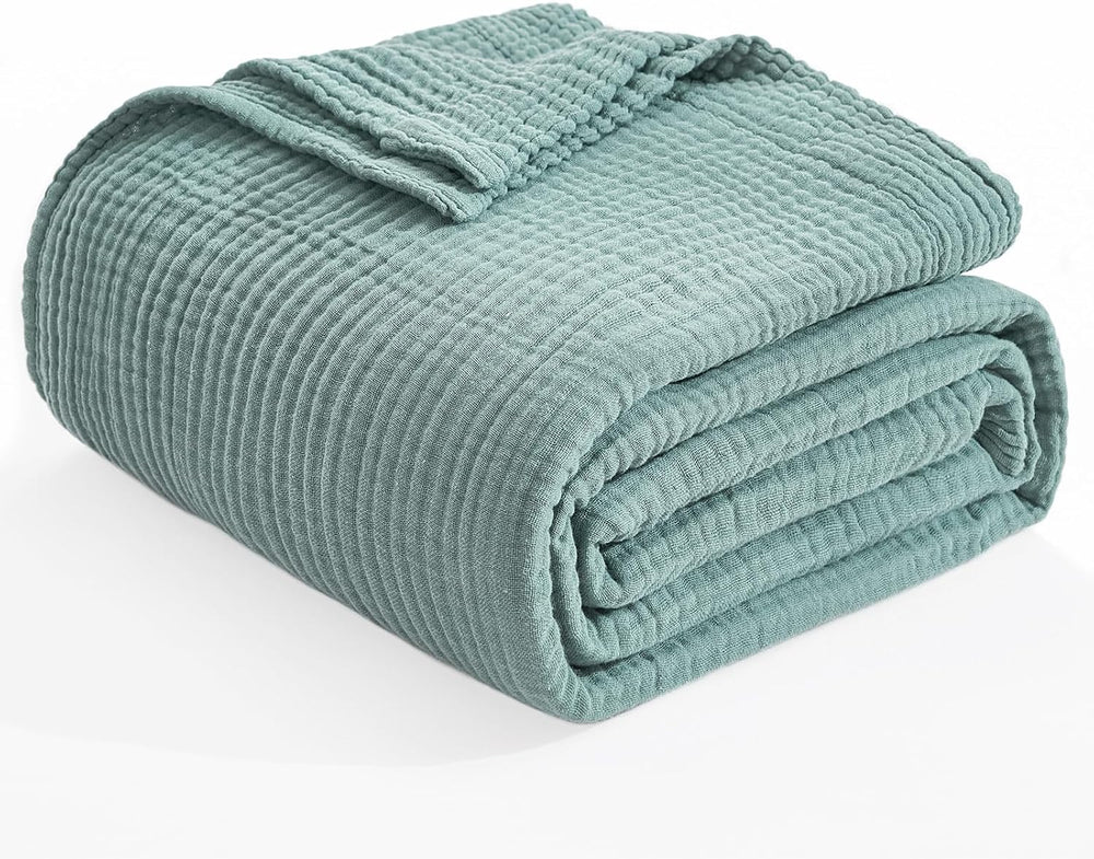 EMME Muslin Cotton Blankets Queen Size for Bed Adults Soft Teal 90" x 90...