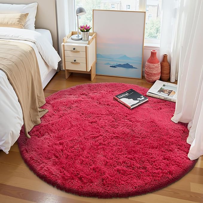 OLANLY Red Round Rugs for Bedroom - Image 2