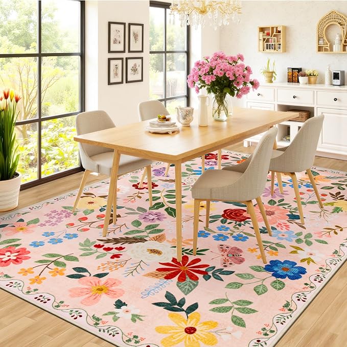 10x14 Area Rugs for Living Room: Floral Washable Rug Vintage Large Soft Boho - Image 4