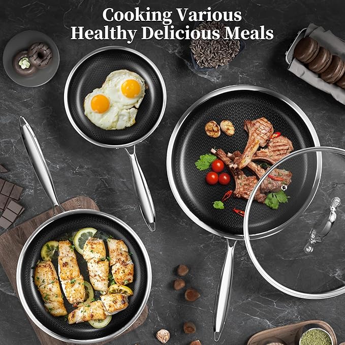 Innerwell Nonstick Titanium Ceramics Stainless Steel Frying Pan Set, 6 Pieces