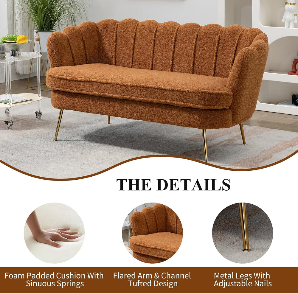 59" Wide Loveseat Sofa, Chenille Upholstered Small Couch | Petal-Shaped ...