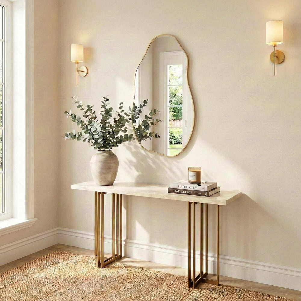 Matte Gold 36x20 Inch Irregular Organic Freeform Wall Mirror