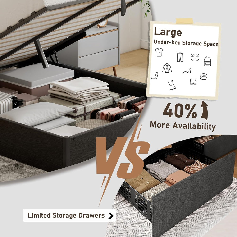 YUMPIE Full Lift Up Storage Bed Frame, Black