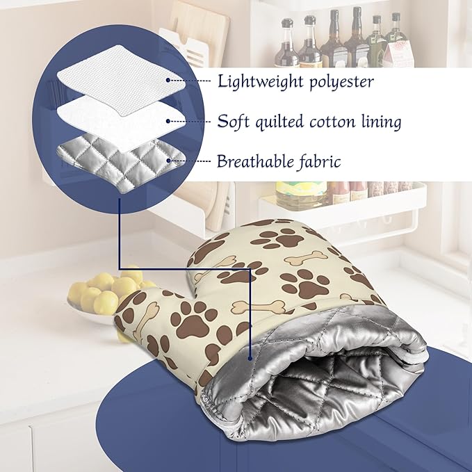 Dog Bone Paw Print Pot Holders and Oven Mitts Set Silicone Cute Animal Paws - Image 5