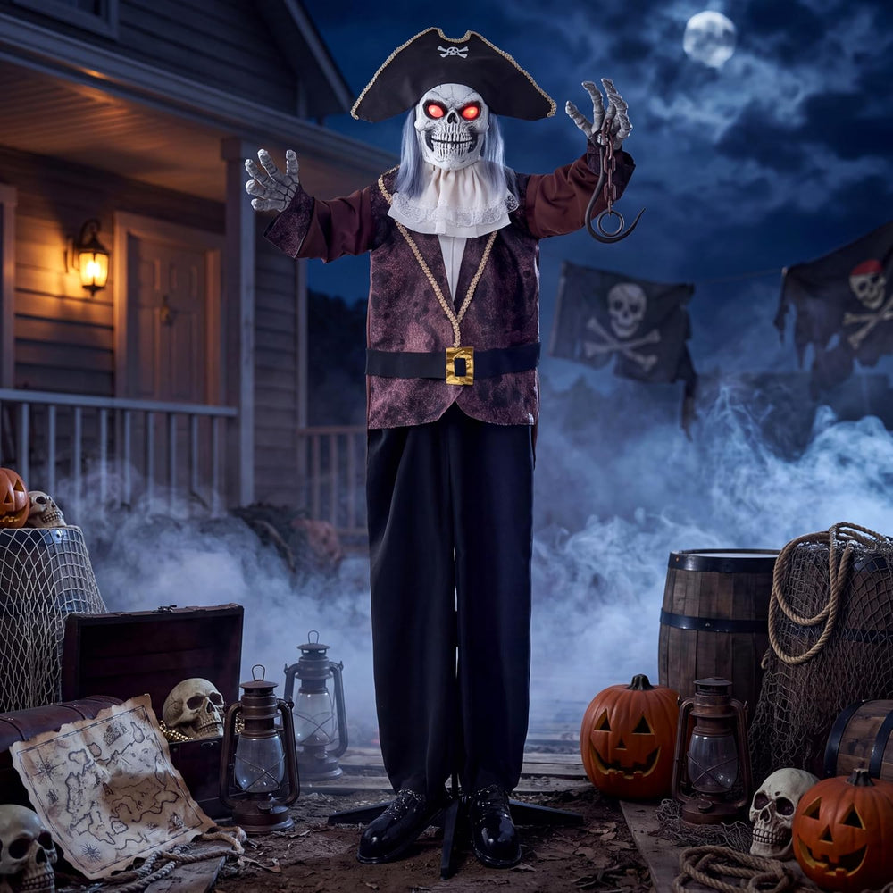 JOYIN Halloween Animatronic Pirate Skeleton Decorations, Sound Activated Life...