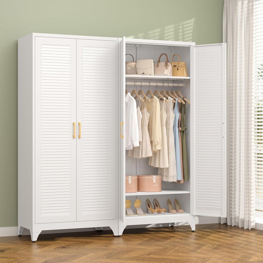 Metal Armoire Wardrobe Closet with Doors, 71" Tall Wardrobe Cabinet