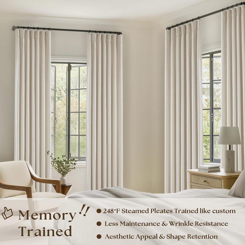 TWODRAPES Cream Beige Linen Blackout Curtains Pinch Pleated 102 Inches Long