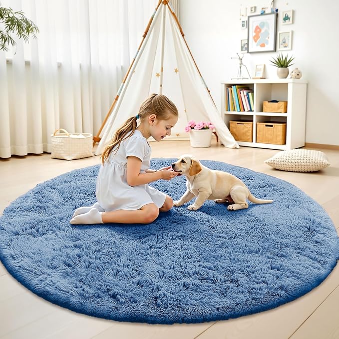 OLANLY Blue Round Rugs for Bedroom - Image 2