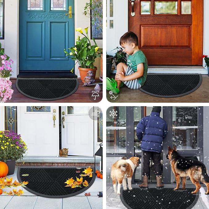 Smiry Half Circle Front Door Mat Outside Entrance, Heavy Duty Sturdy Natural - Image 7