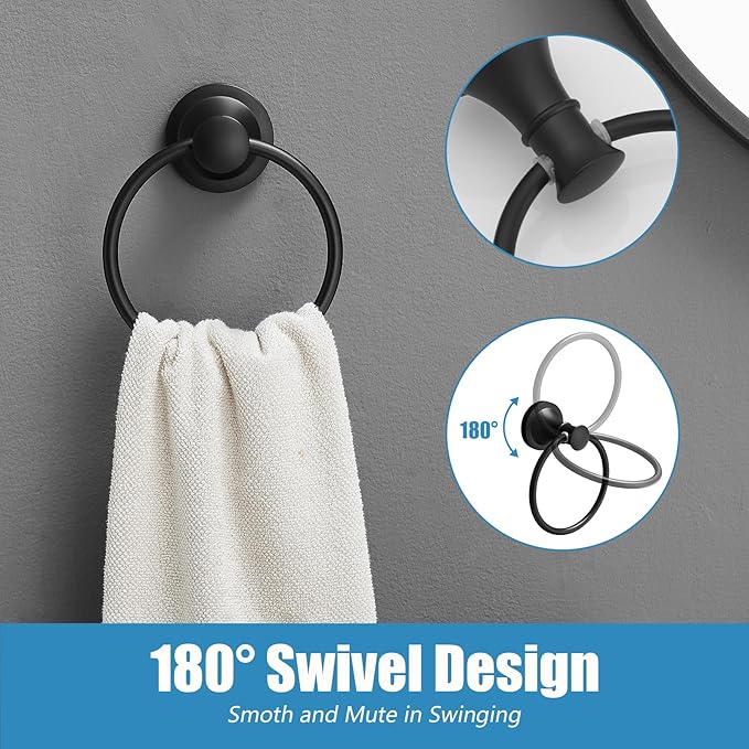 RUMOSE Toilet Paper Holder and Hand Towel Ring Matte Black Wall Mount Bathroom - Image 3