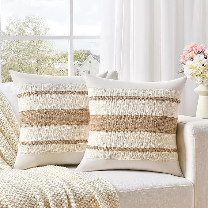 Fancy Homi Set of 1 Boho Neutral Decorative Throw Pillow Cover 18x18 Inch - Image 2