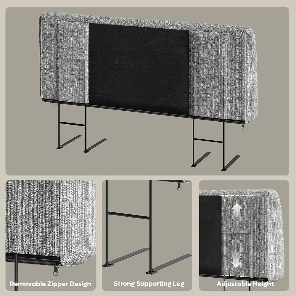 Pinmoco 4.7” Headboard Only for Queen Size Bed, No Drill Needed, Gray