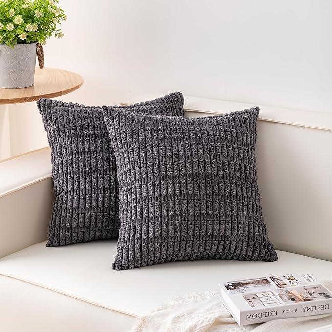 Pack of 2 Corduroy Decorative Throw Pillow Covers 26x26 InchSoft Striped Pillow by Unknown