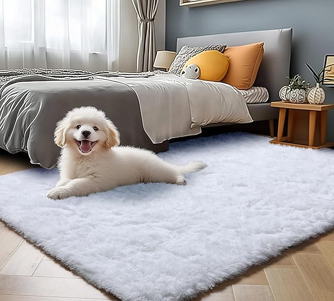 ONASAR White Rugs for Bedroom, 3x5 Fluffy Shaggy Bedside Area Rug, Soft Plush - Image 4