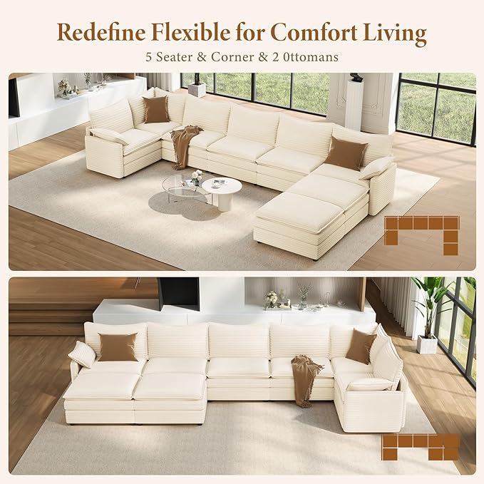 Vesgantti Large Modular Sectional Sofa, Big Comfy Cloud Couch with Ottoman De...