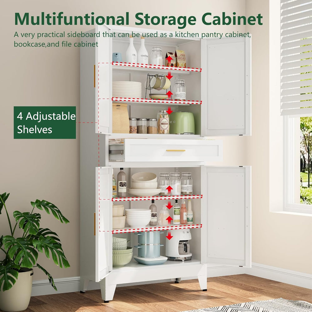 Bevivog Tall Pantry Cabinet with Drawers, 71" Metal Storage Cabinets wit...