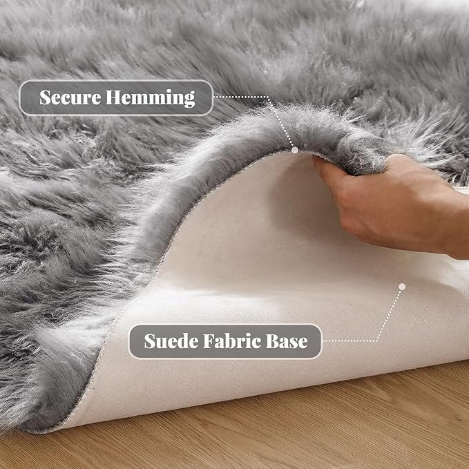ORINOVA Silver Grey Washable Furry Area Rugs - Image 2