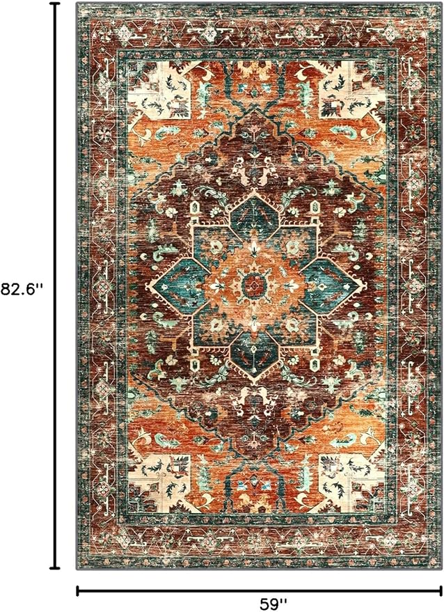 Yamaziot Area Rug 5x7, Non-Slip Washable Boho Vintage Living Room Bedroom Rug - Image 2