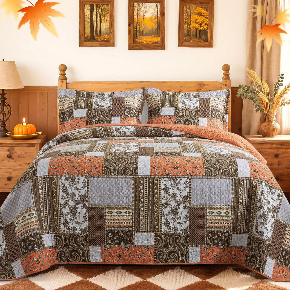 BEDIFANY 100% Cotton Cover Quilts Queen Size for Fall, Autumn Bedspread Set