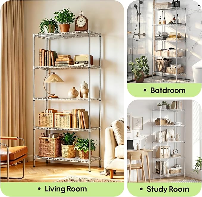 BestOffice | 5-Tier Wire Storage Shelves | 14 x 24 x 60 | Chrome | - Image 7