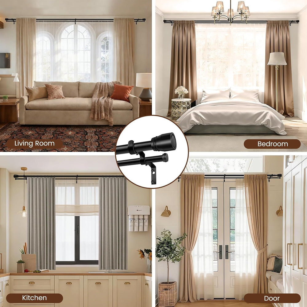 Heavy Duty Double Curtain Rod 84-120 Inch Length, 1 Inch Adjustable Matte Bla...