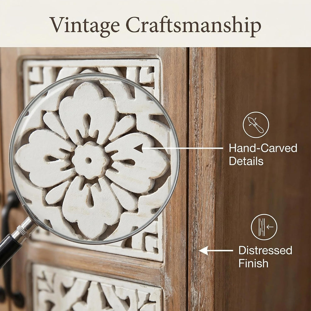 55" Tall Carved Accent Cabinet,Solid Wood Sideboards Buffet Cabinet