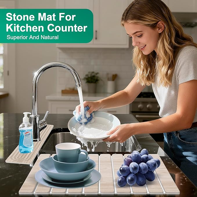 Stone Drying Mat for Kitchen Counter, Diatomaceous Earth Quick Dry Stone Mats